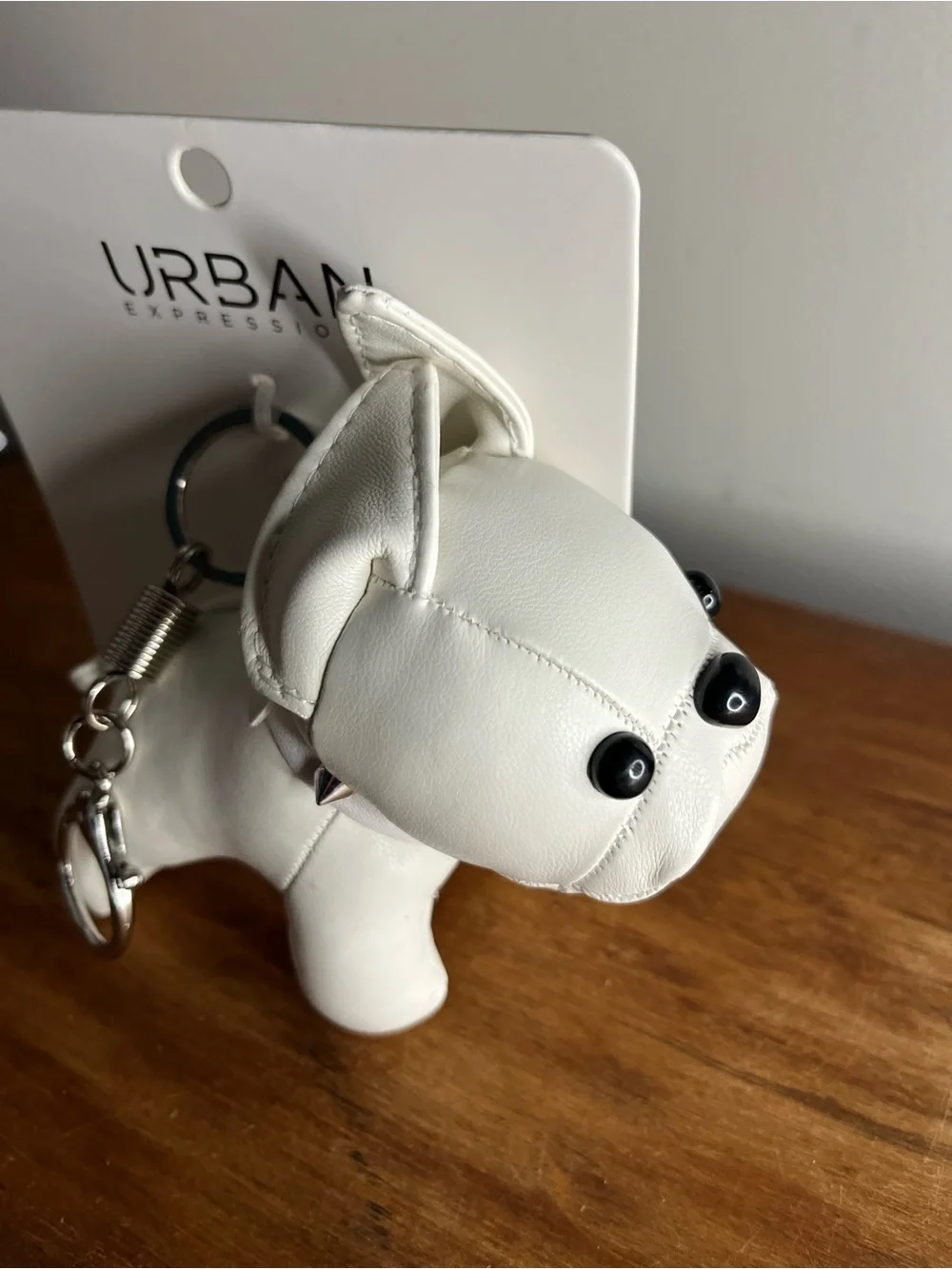 Bulldog Laya Keychain Bag Charm Dog Key ring White Silver Urban Expressions